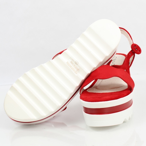 Red Curvy Straps Two Tone Platform Wedge Sandal - Picture 4 of 6